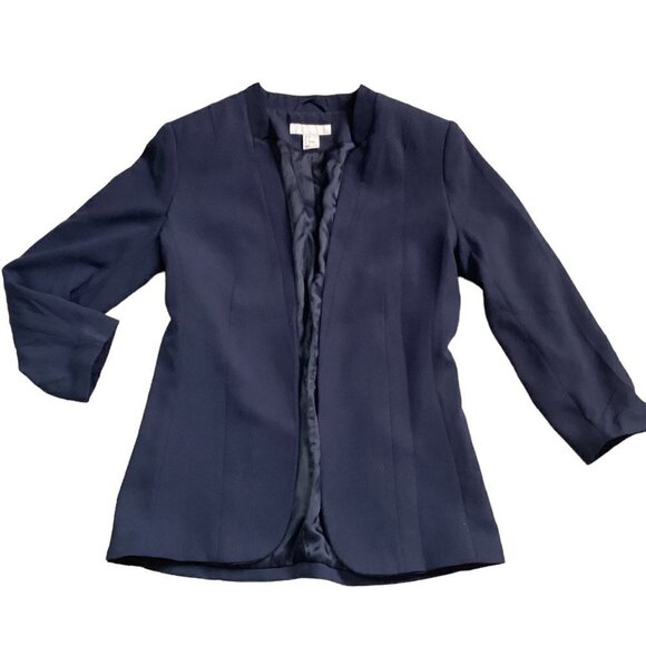H&M Sz 8 Lined Navy Blue Open Blazer Jacket 149Q - Picture 1 of 8